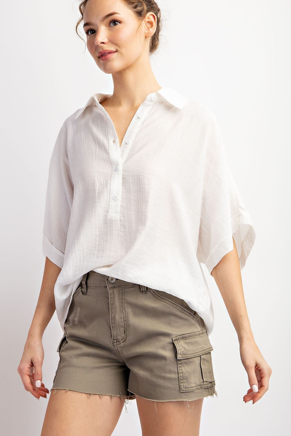 Textured Short Sleeve Blouse