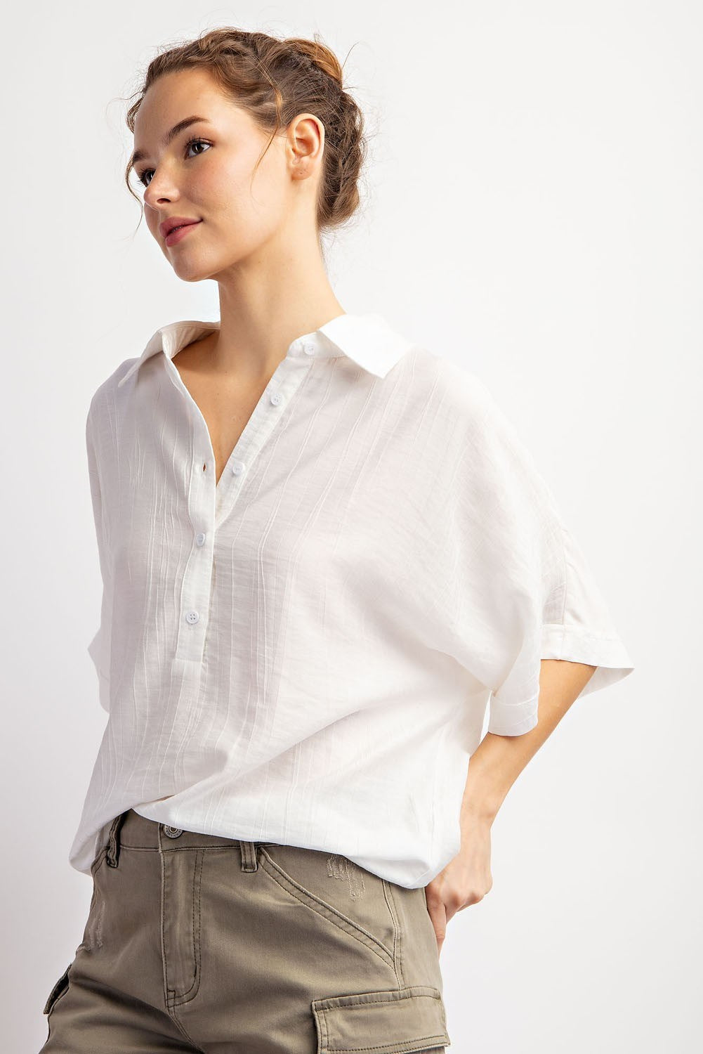Textured Short Sleeve Blouse