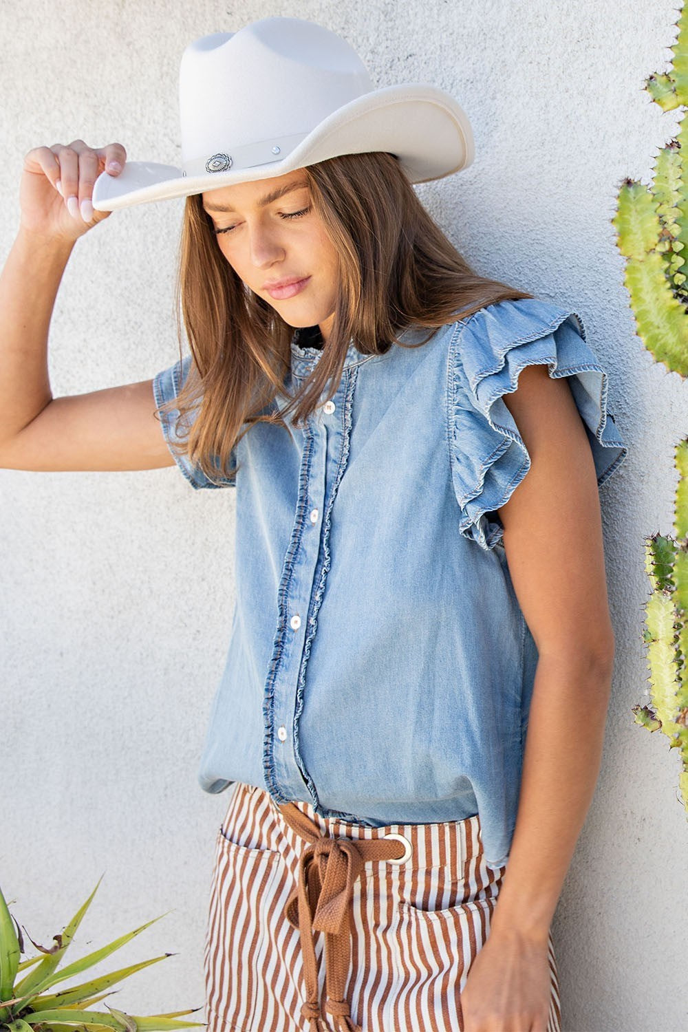 Ruffled Denim Top
