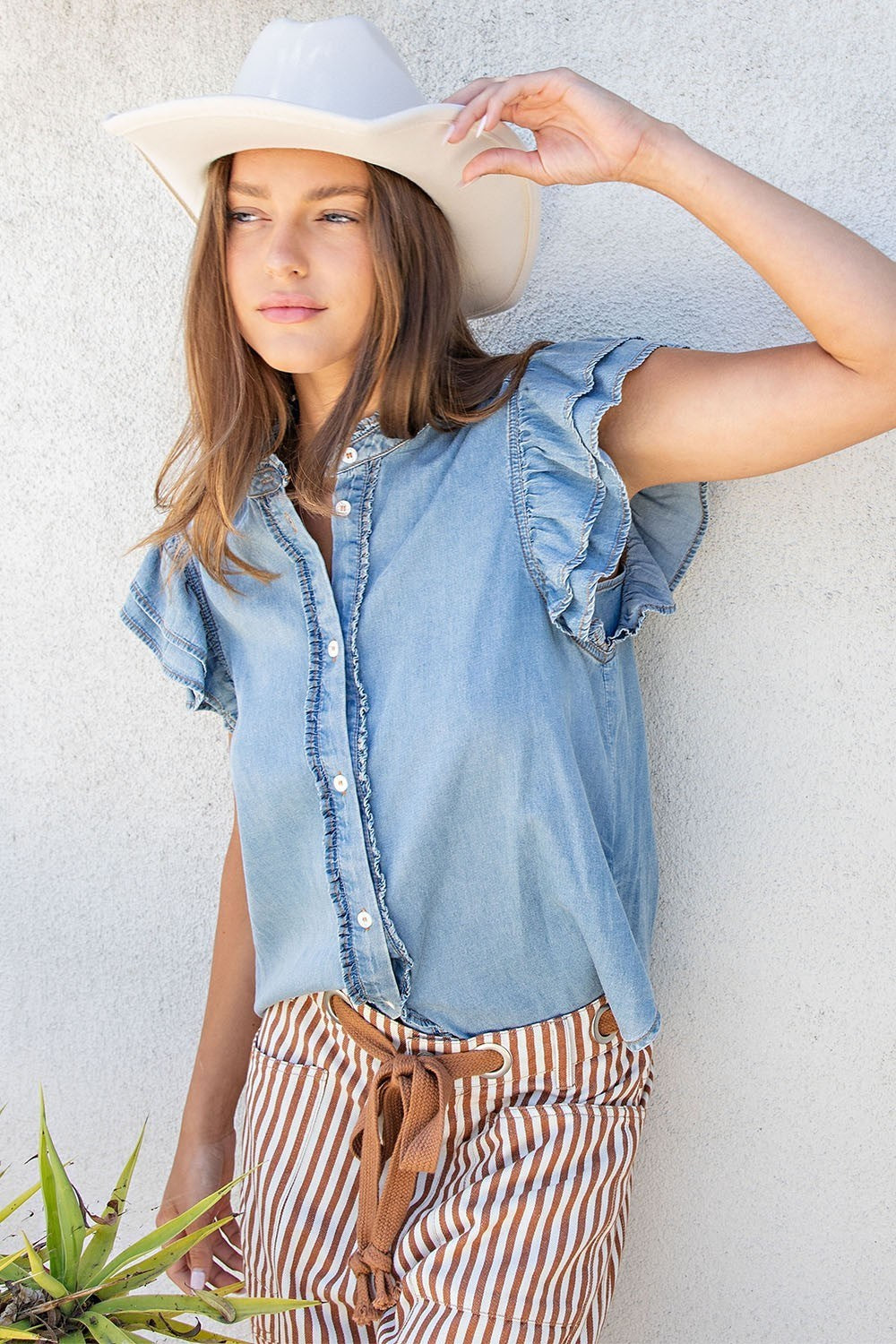 Ruffled Denim Top
