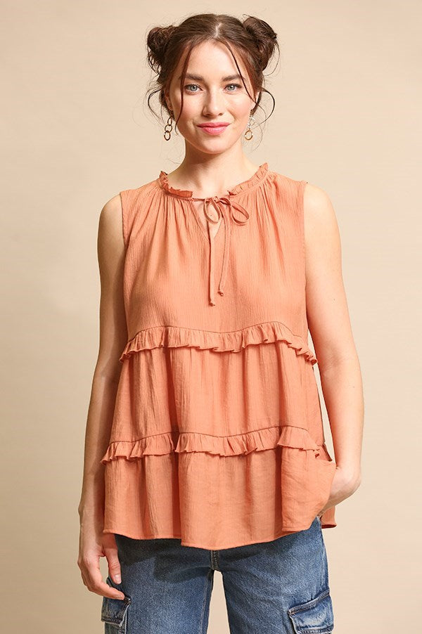 Crinkle Sleeveless top in Light Clay