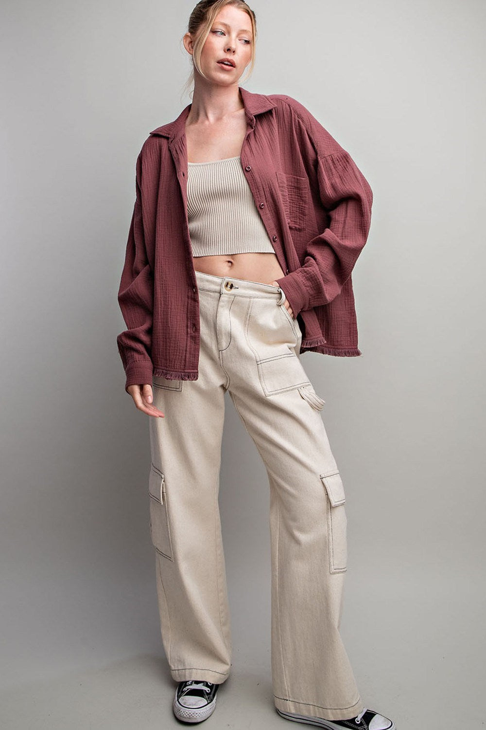Soft wash Linen Button Down in Off White