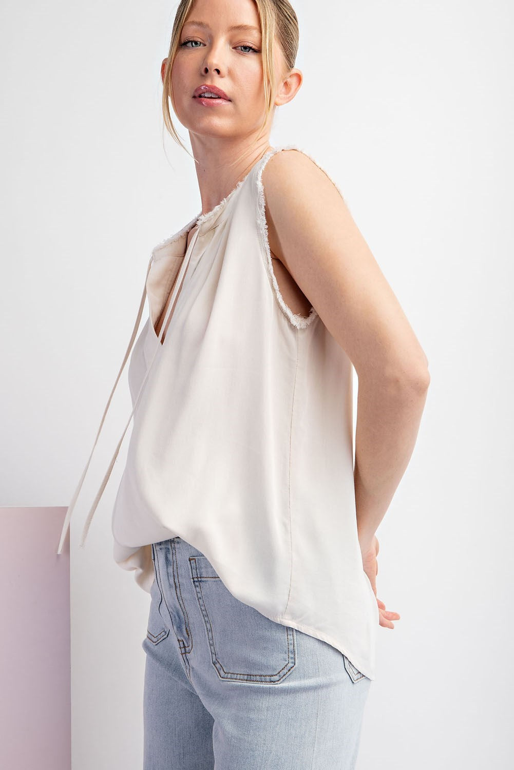 Raw Edge Sleeveless Top 30% off use code sale30