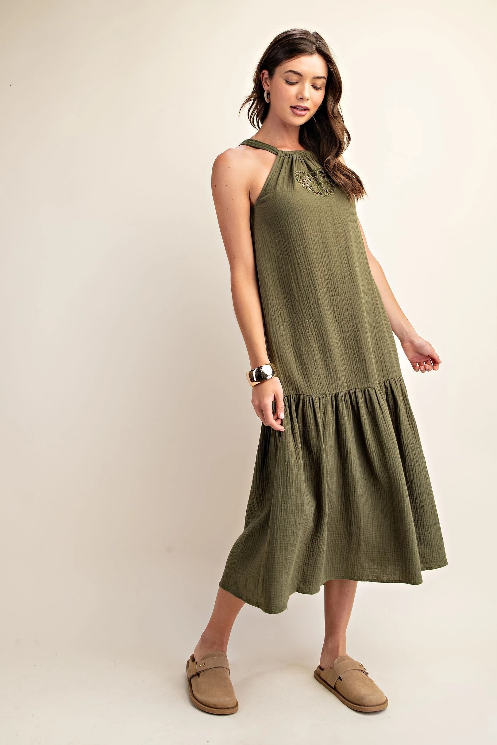 Embroider Halter Maxi Dress