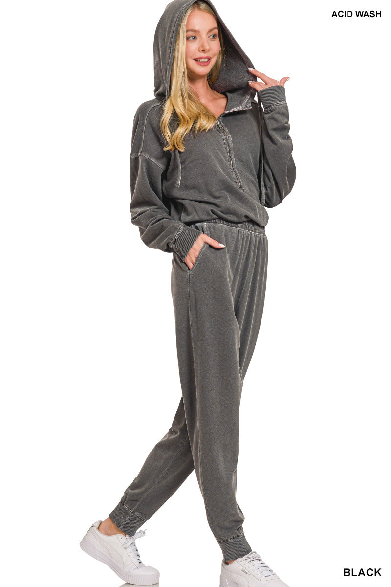 Washed Terry Jumpsuit in Black