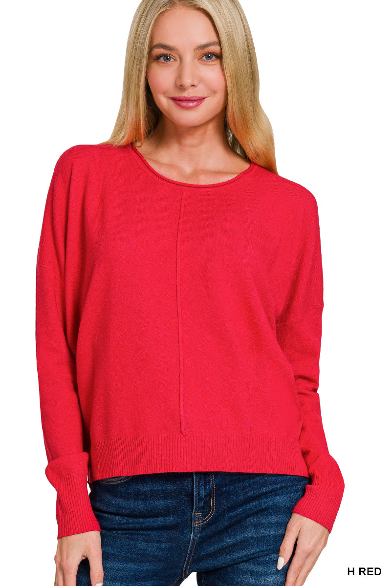 Seam Detail Sweater in Heathered Red