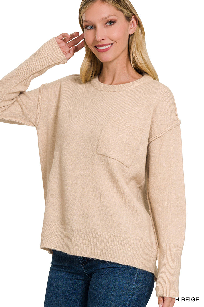 Melange Hi-low Pocket Sweater multiple colors