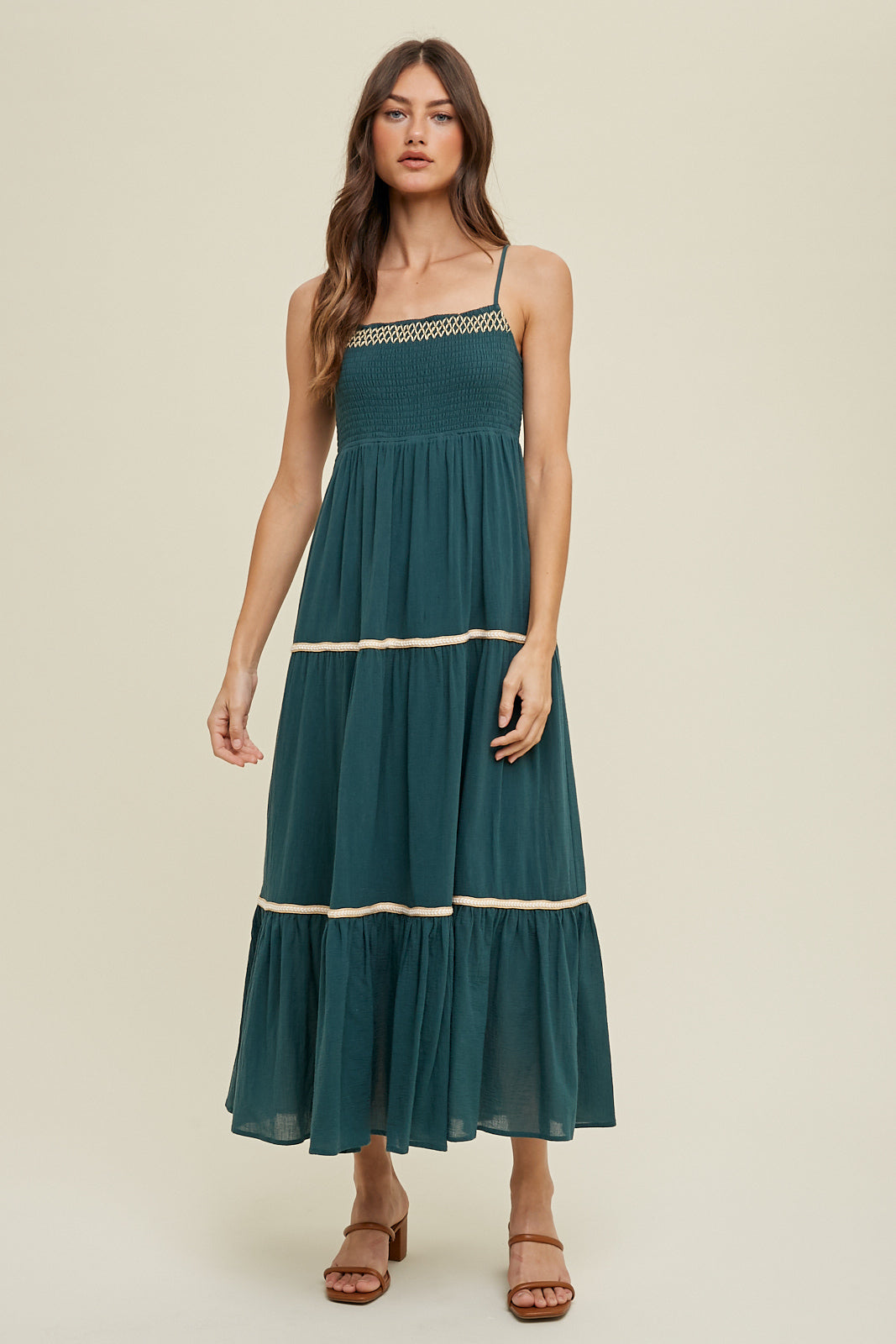 Smocked Maxi Dress in Teal