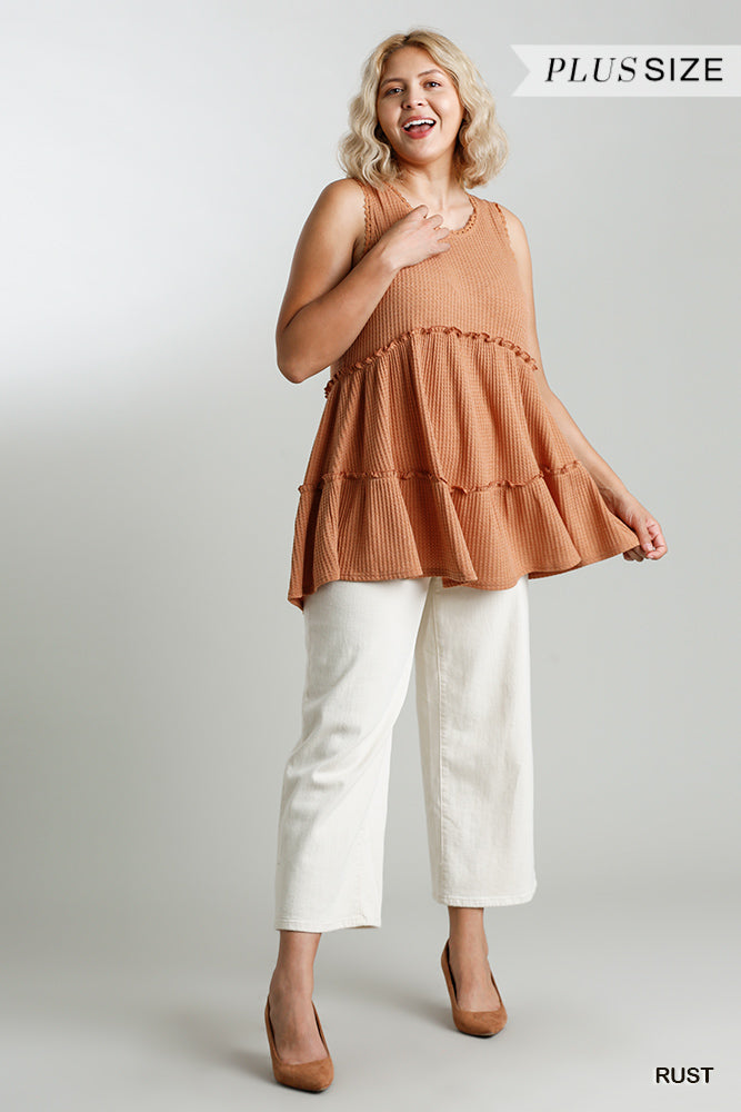 Plus Size Waffle Knit Tiered Tunic in Rust
