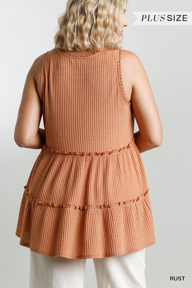 Plus Size Waffle Knit Tiered Tunic in Rust