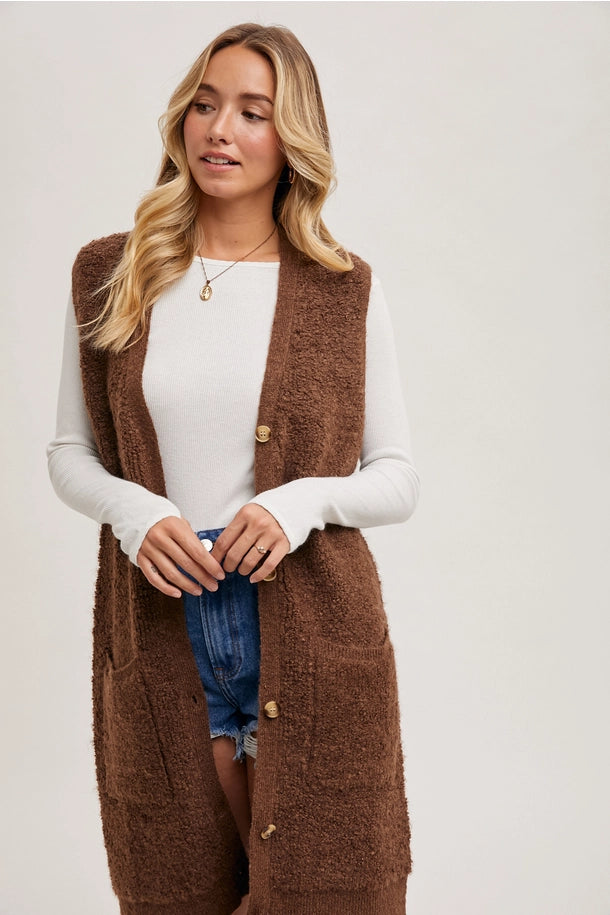 Teddy Knit Vest in Brown