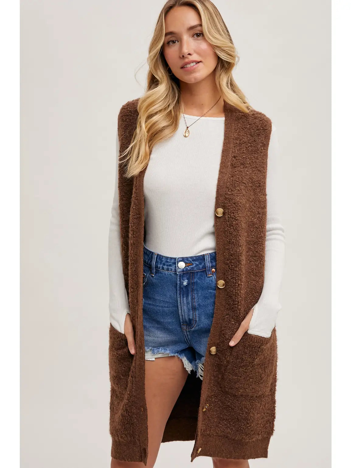 Teddy Knit Vest in Brown