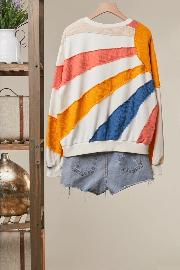 Mixed Fabric Sun Patchwork Sweatshirt