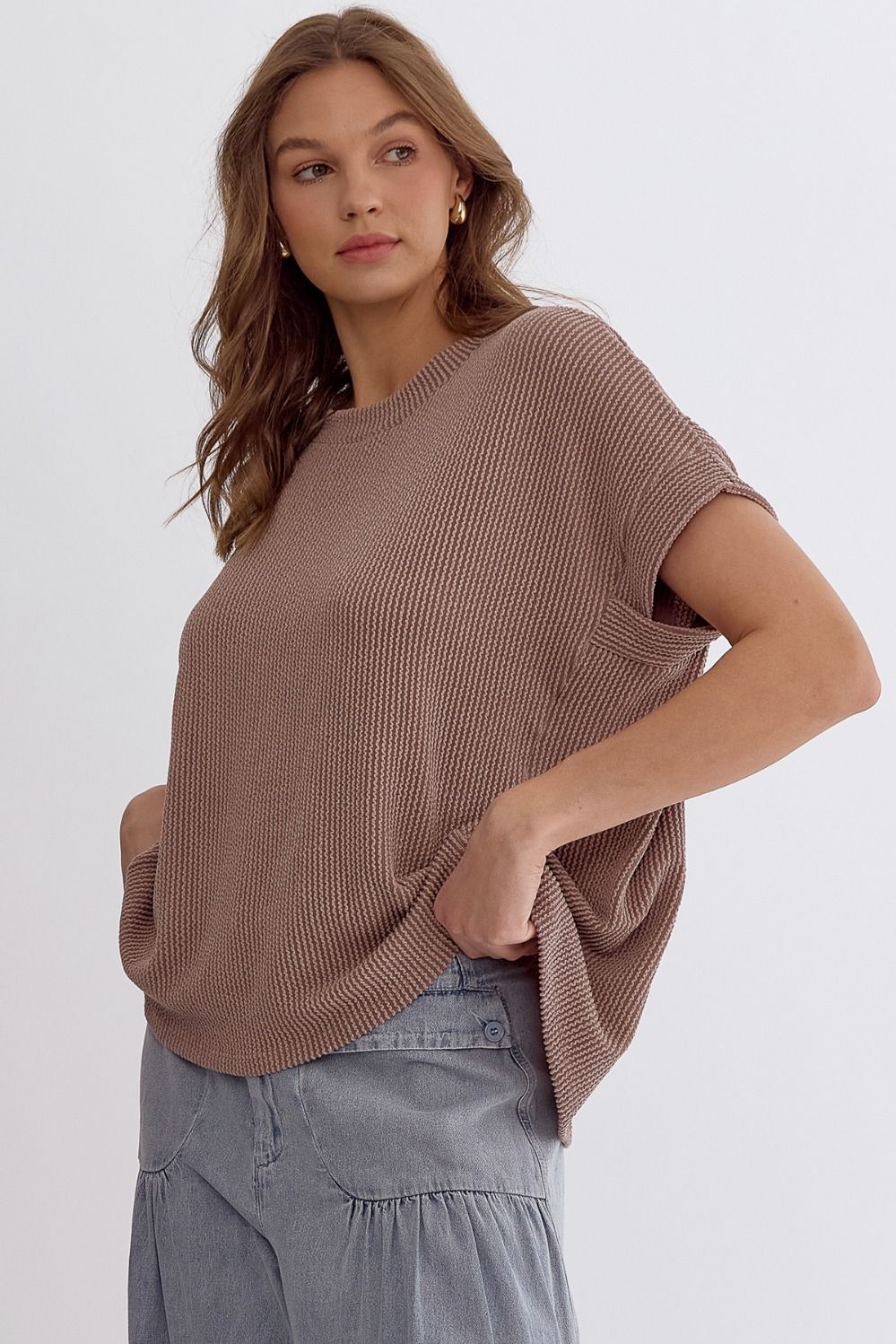 Ribbed Short Sleeve top in Acorn