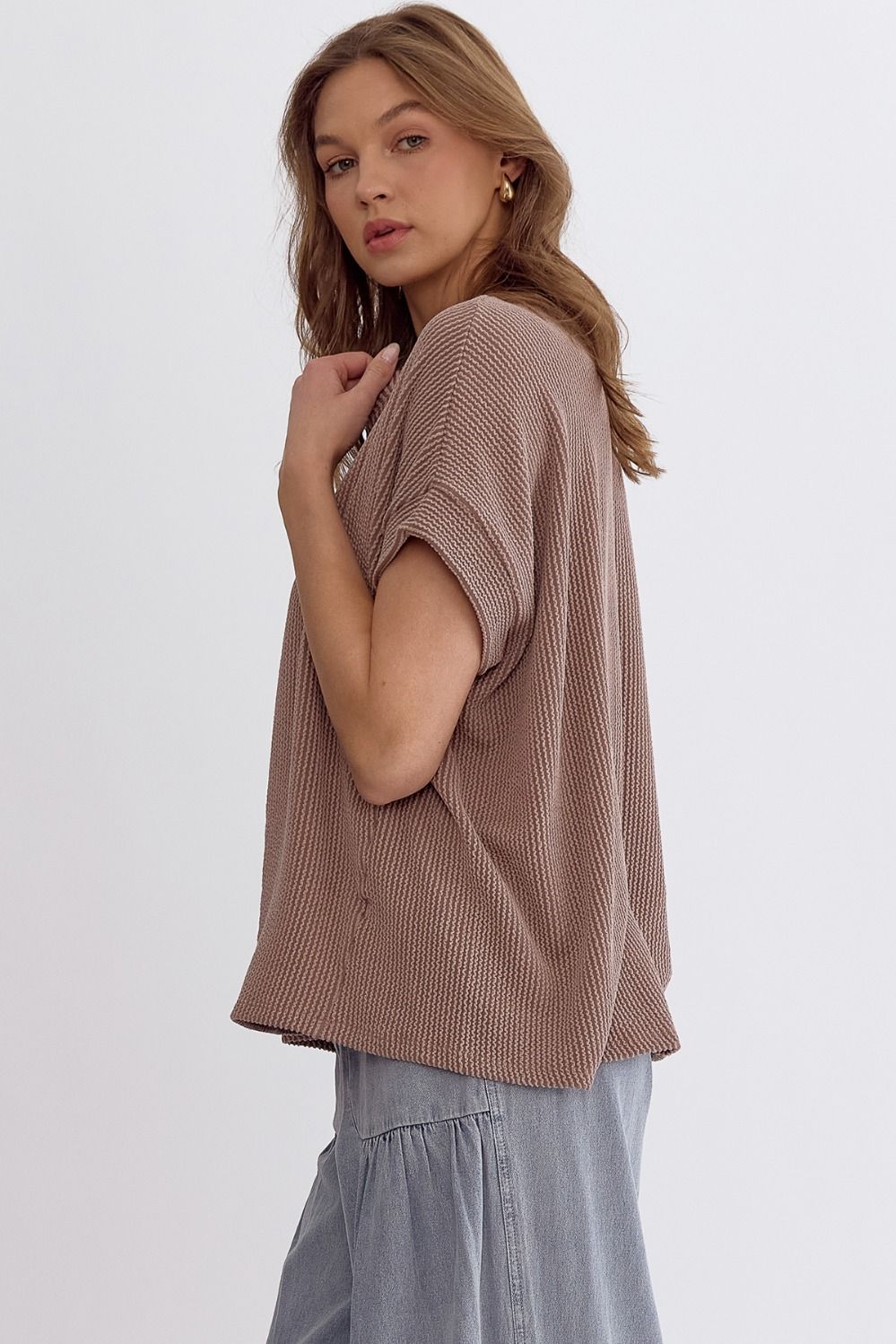 Ribbed Short Sleeve top in Acorn