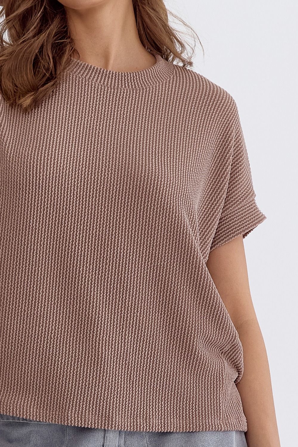 Ribbed Short Sleeve top in Acorn