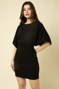 Kimono Sleeve Round Neck Dress in Black