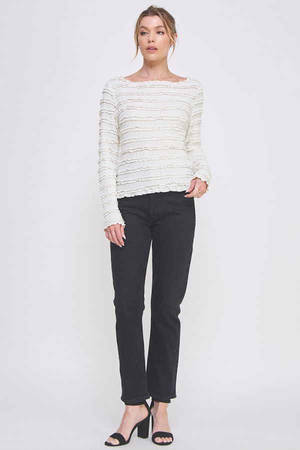 Long Sleeve Layered Ruffle Lace Top in Cream