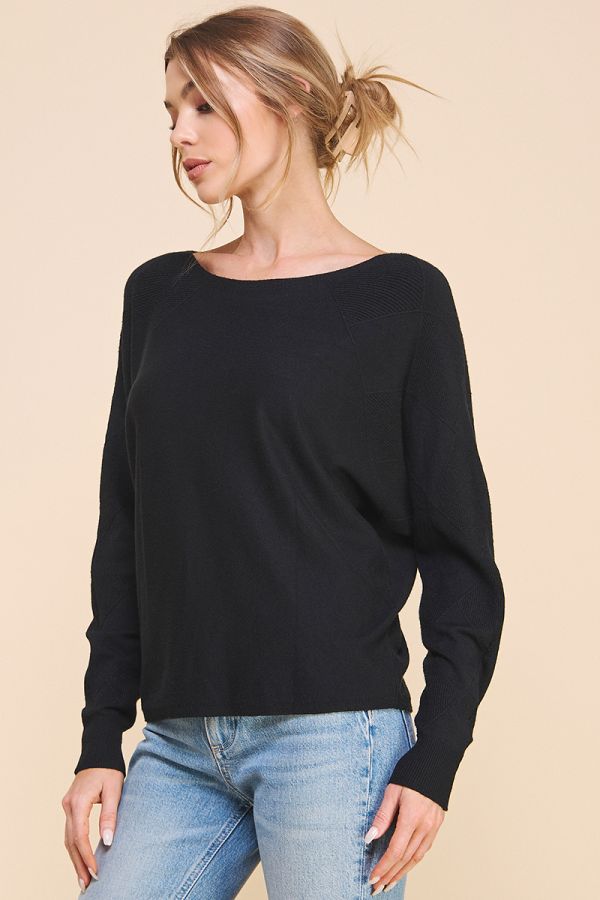 Mixed Texture Dolman in Black