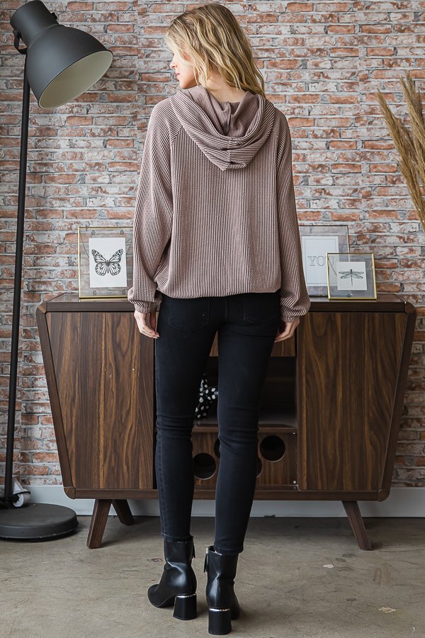 Ribbed Hoodie with Kangaroo Pockets