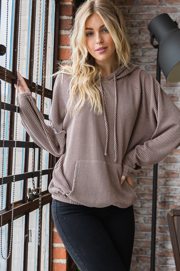Ribbed Hoodie with Kangaroo Pockets