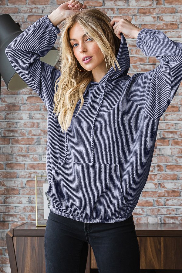 Ribbed Hoodie with Kangaroo Pockets