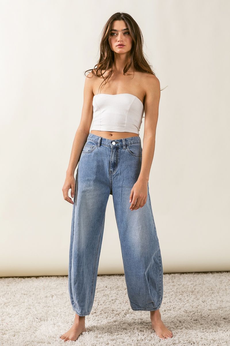 Pleated Side Wide Denim Pants by Bibi