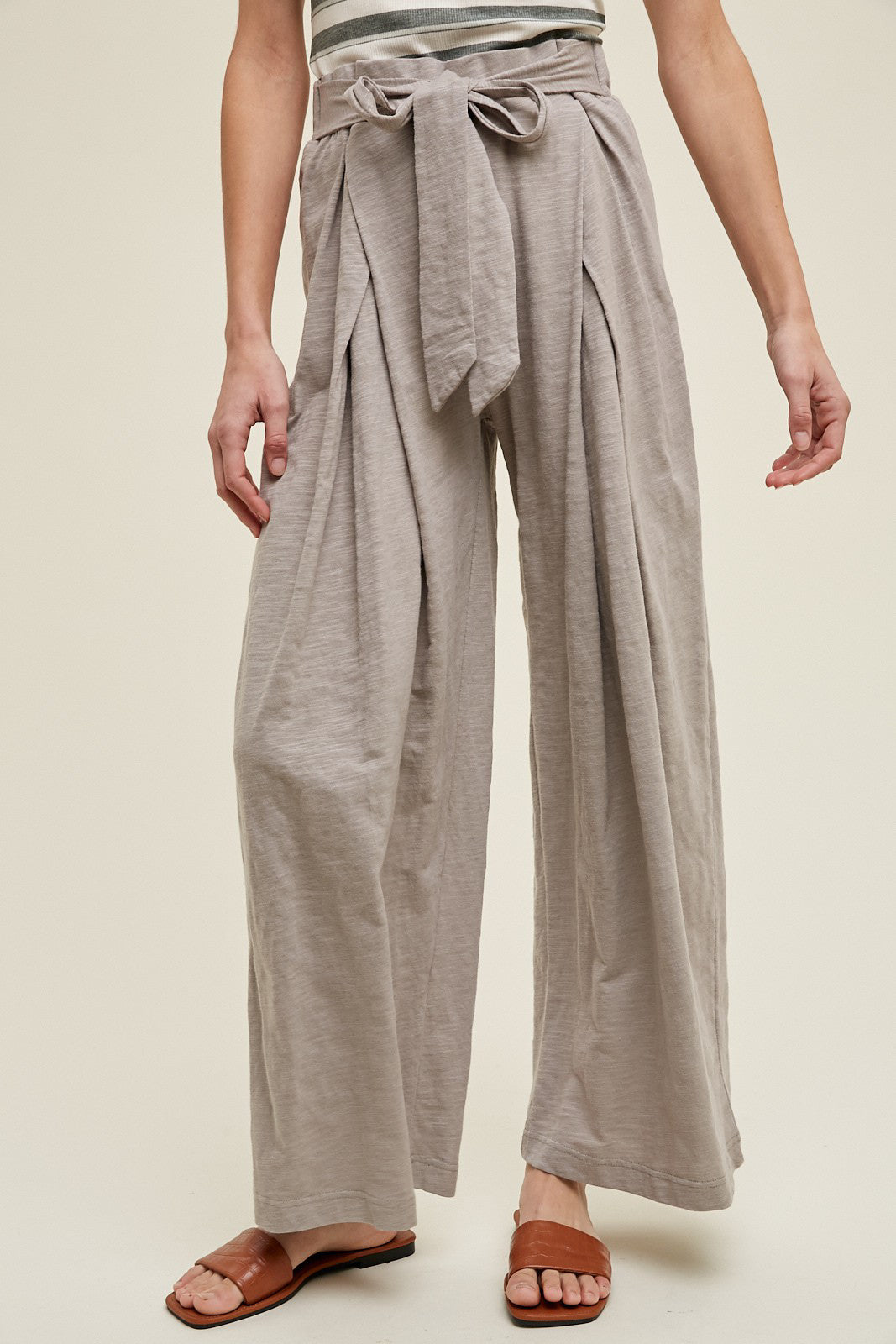 Front Tie Pants in Stone