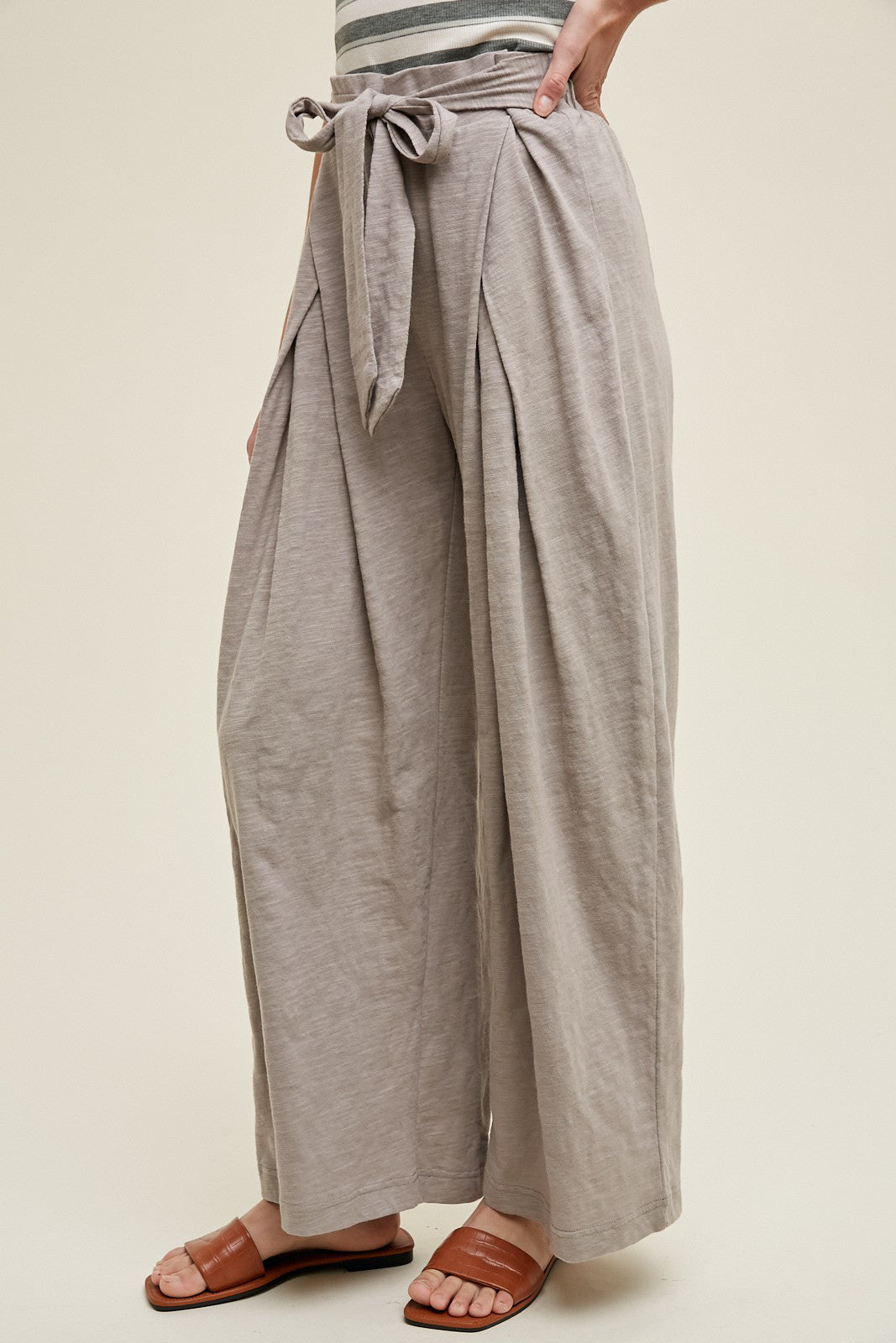 Front Tie Pants in Stone