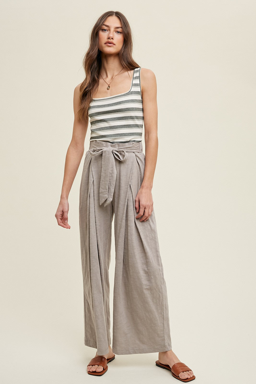 Front Tie Pants in Stone