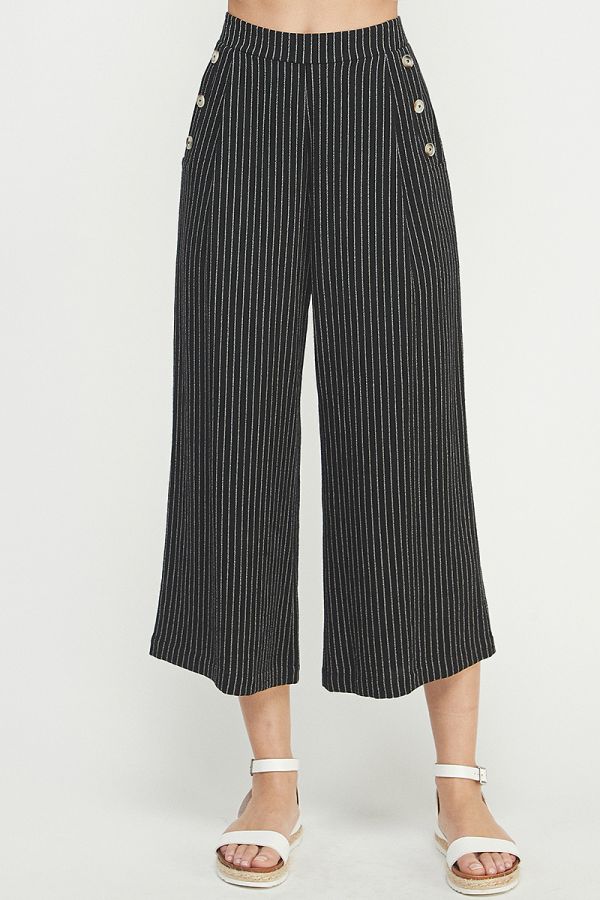 Pinstripe Crop Culottes in Black and White Stripe