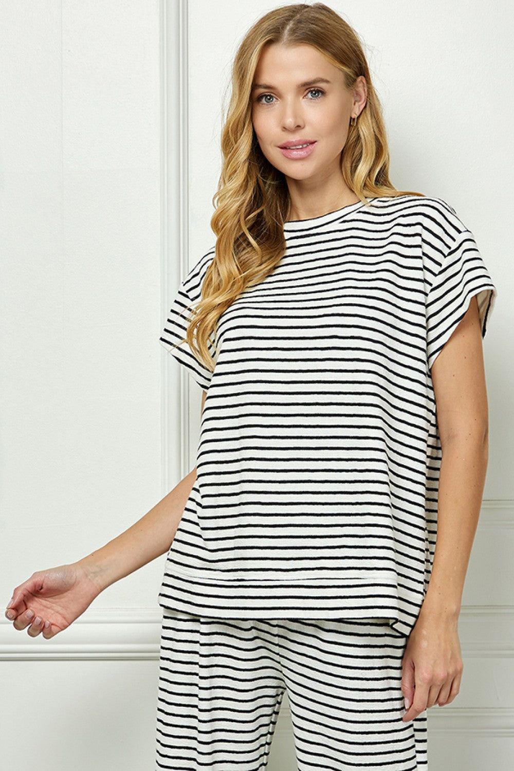Striped Short Sleeve Top in white and black
