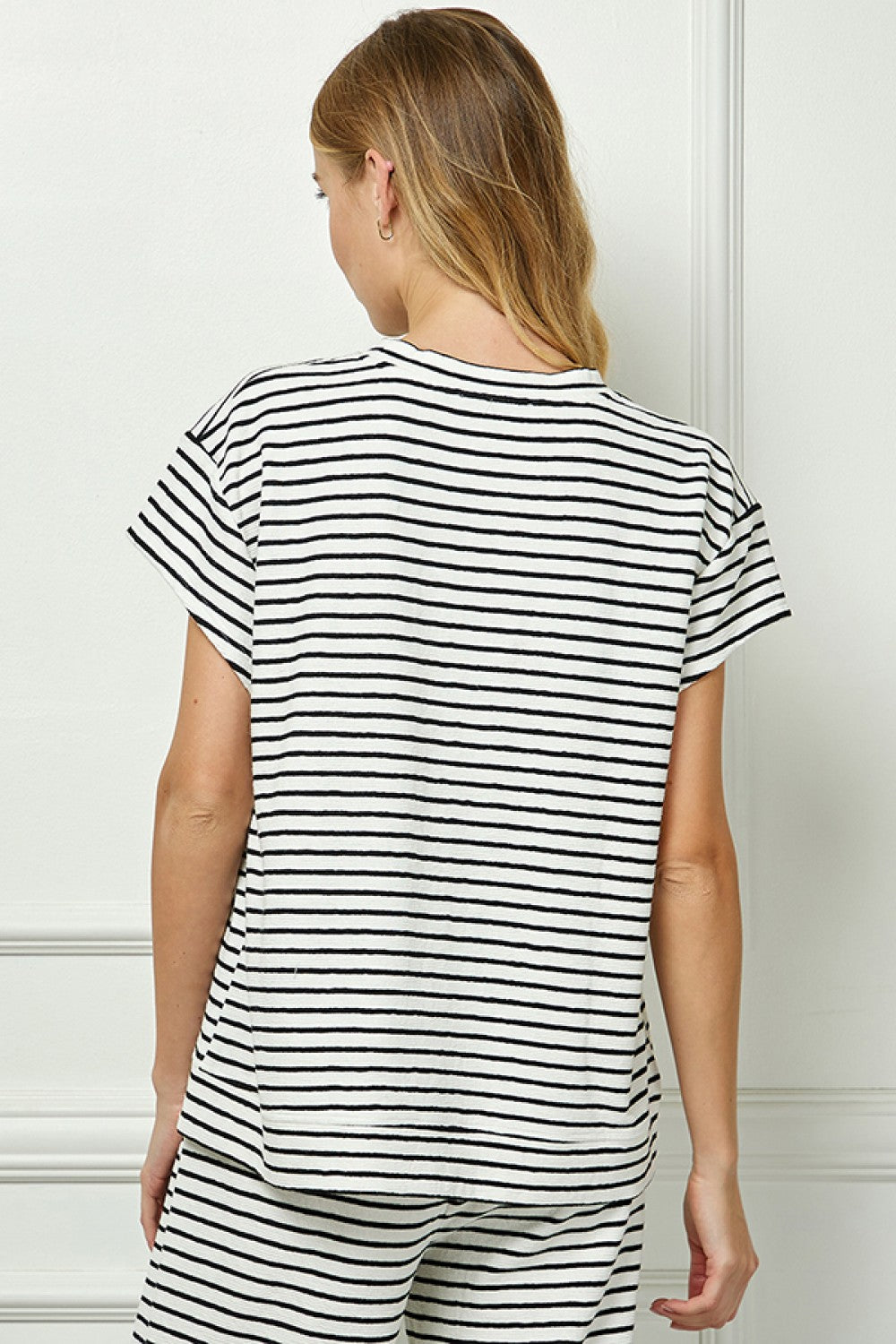 Striped Short Sleeve Top in white and black