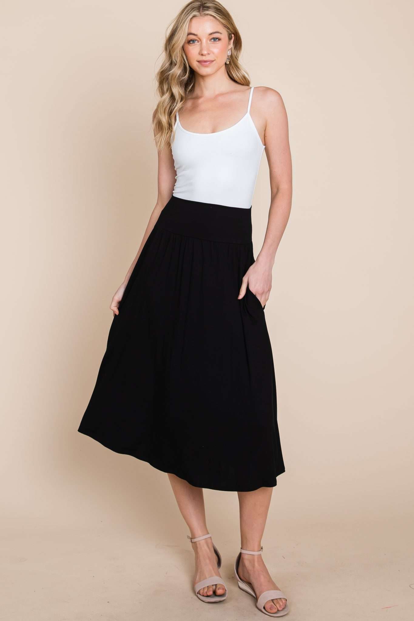 Jersey Knit Midi Skirt in Black