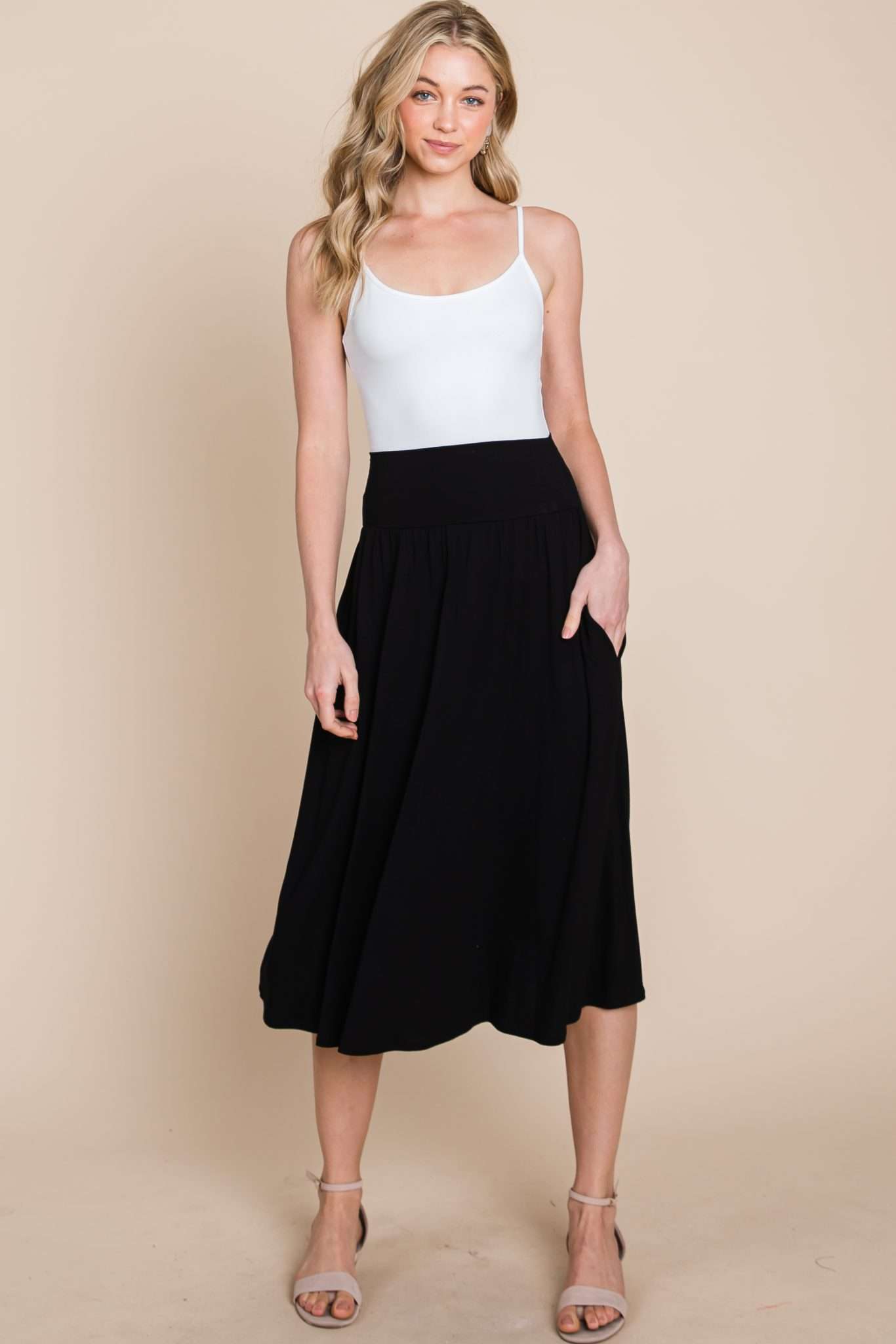 Jersey Knit Midi Skirt in Black