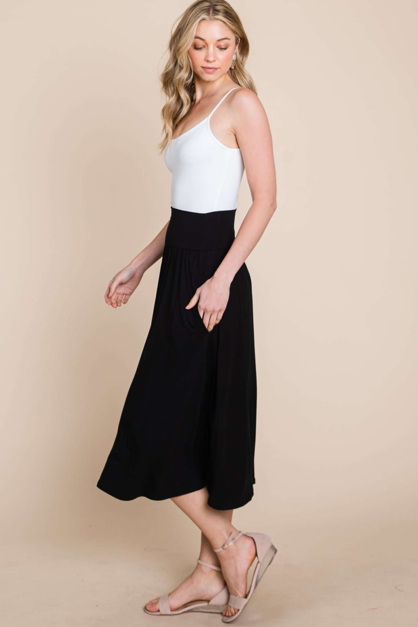 Jersey Knit Midi Skirt in Black
