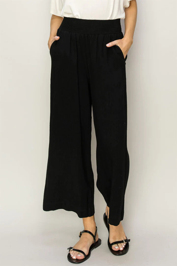 High Waist Wide Leg Linen Crop Pants