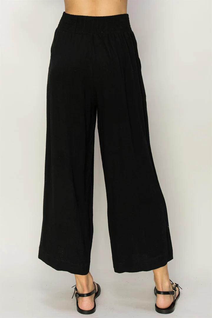 High Waist Wide Leg Linen Crop Pants