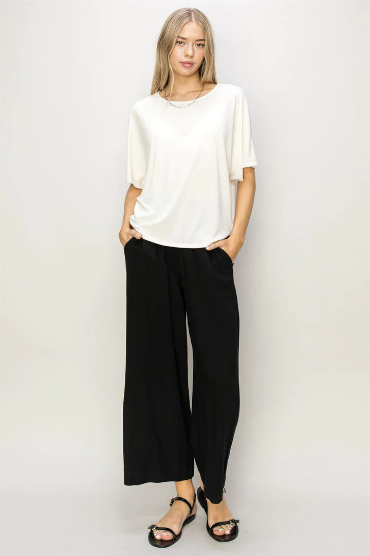 High Waist Wide Leg Linen Crop Pants