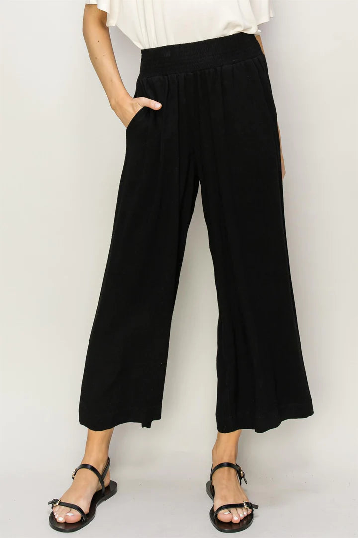 High Waist Wide Leg Linen Crop Pants