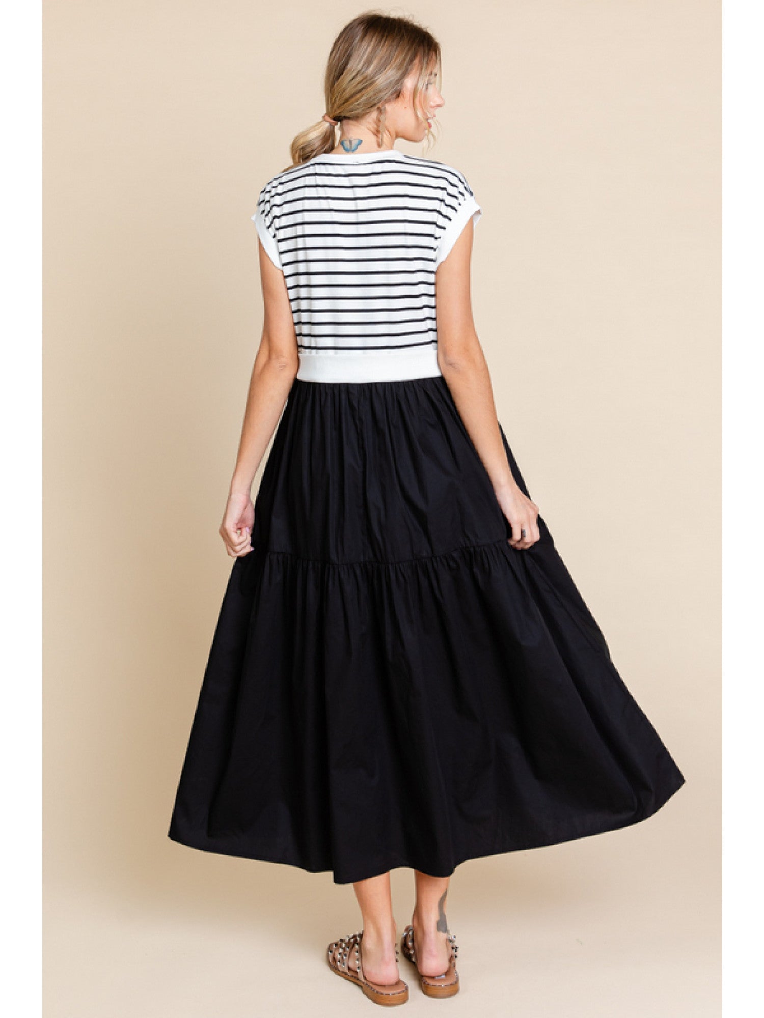 Half-Striped A-Line Midi Dress