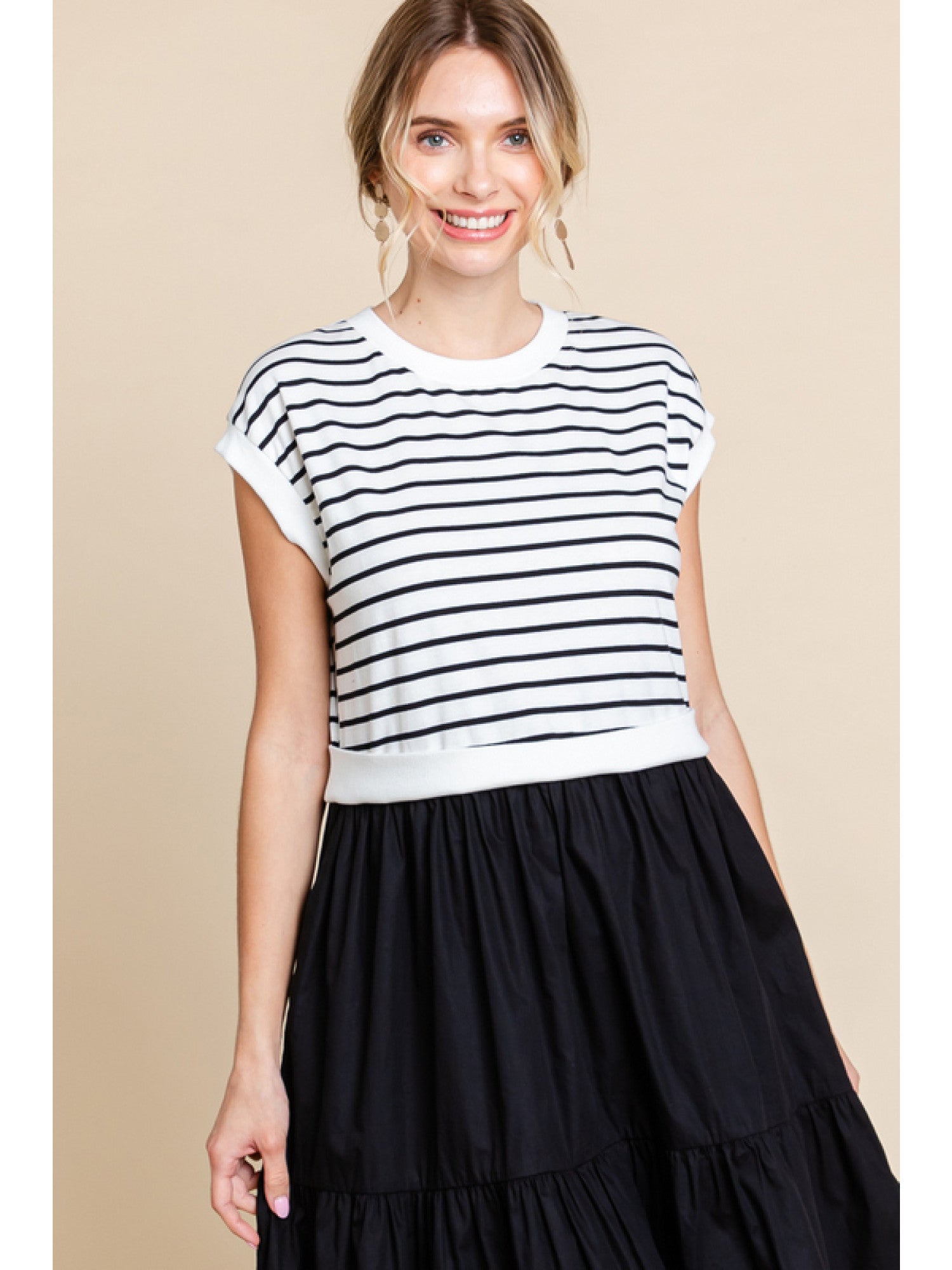 Half-Striped A-Line Midi Dress