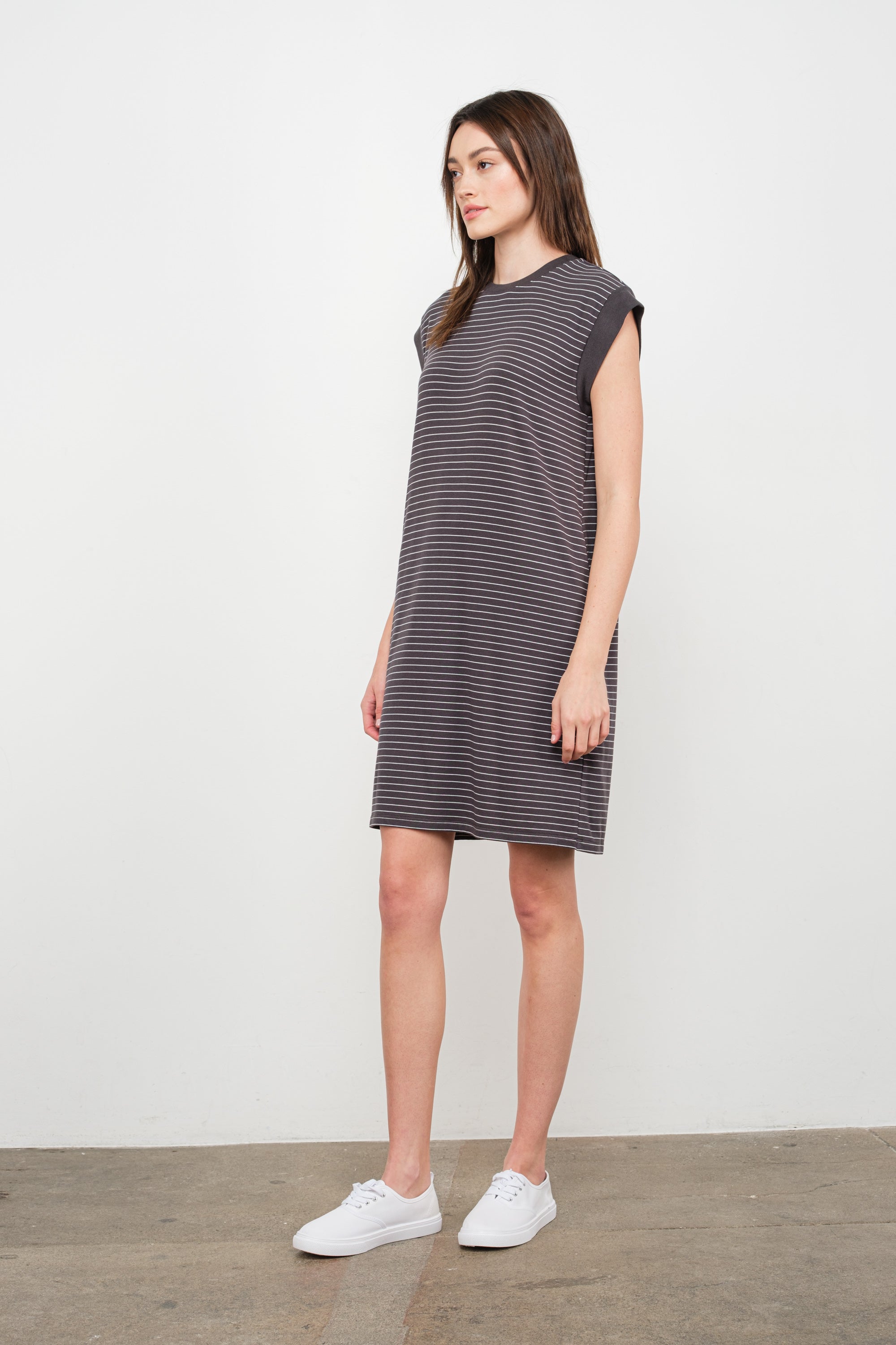 Striped Knit Dress Charcoal and white