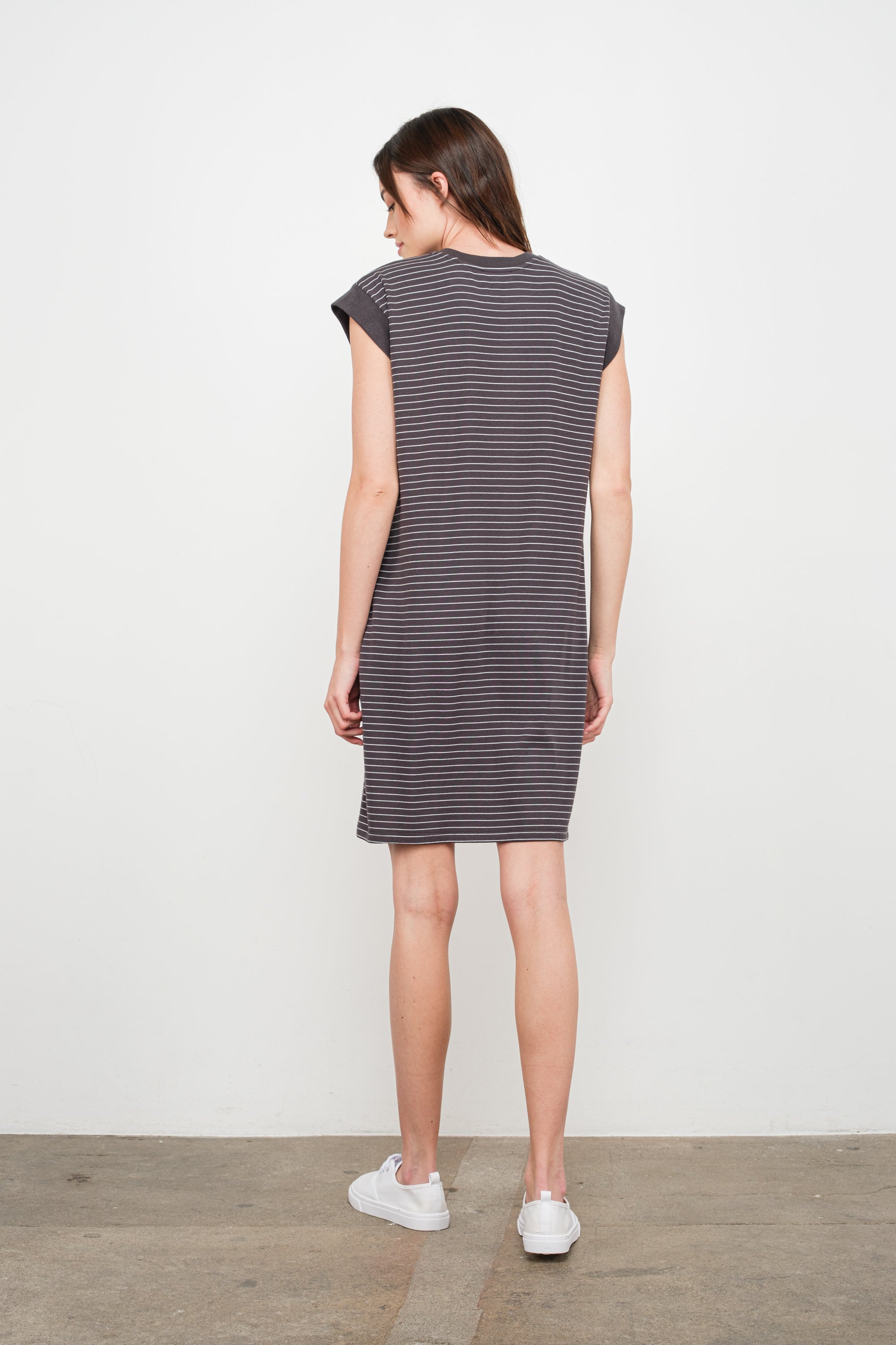 Striped Knit Dress Charcoal and white