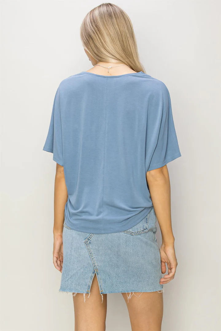 Short Sleeve Dolman Top in Gray Blue