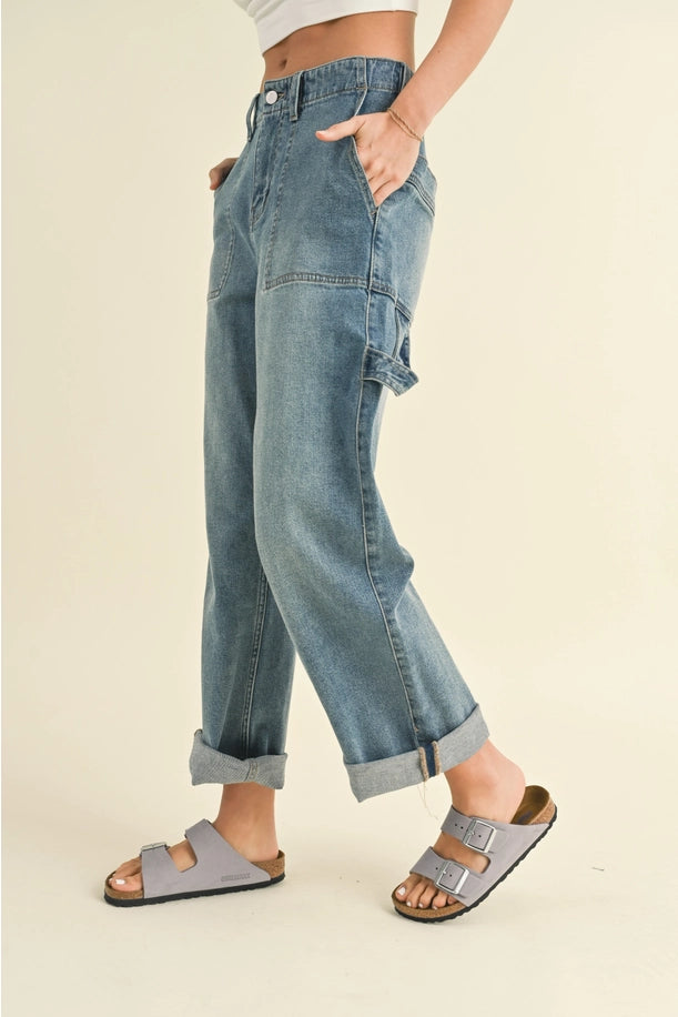 Stretch Demin Boyfriend Cuffed Jeans