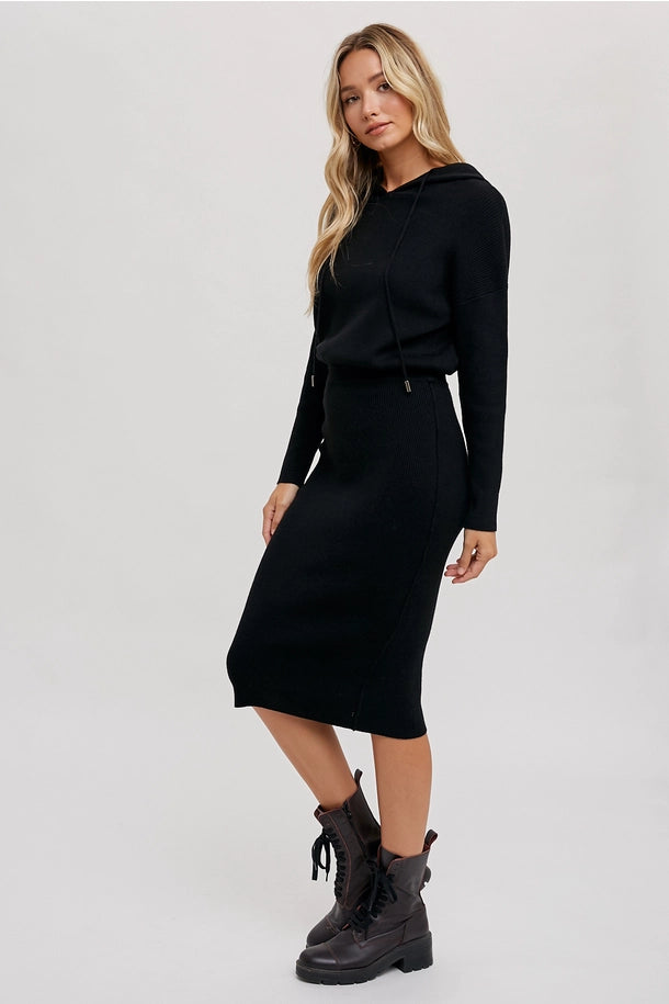 Hooded Sweater Dress in Black