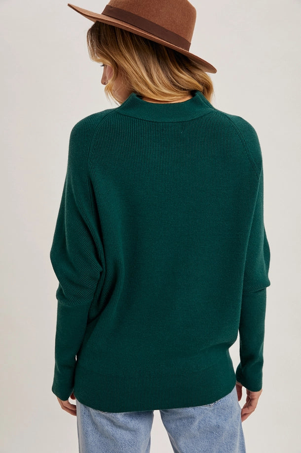 Slouch Neck Dolman Pullover in Hunter Green