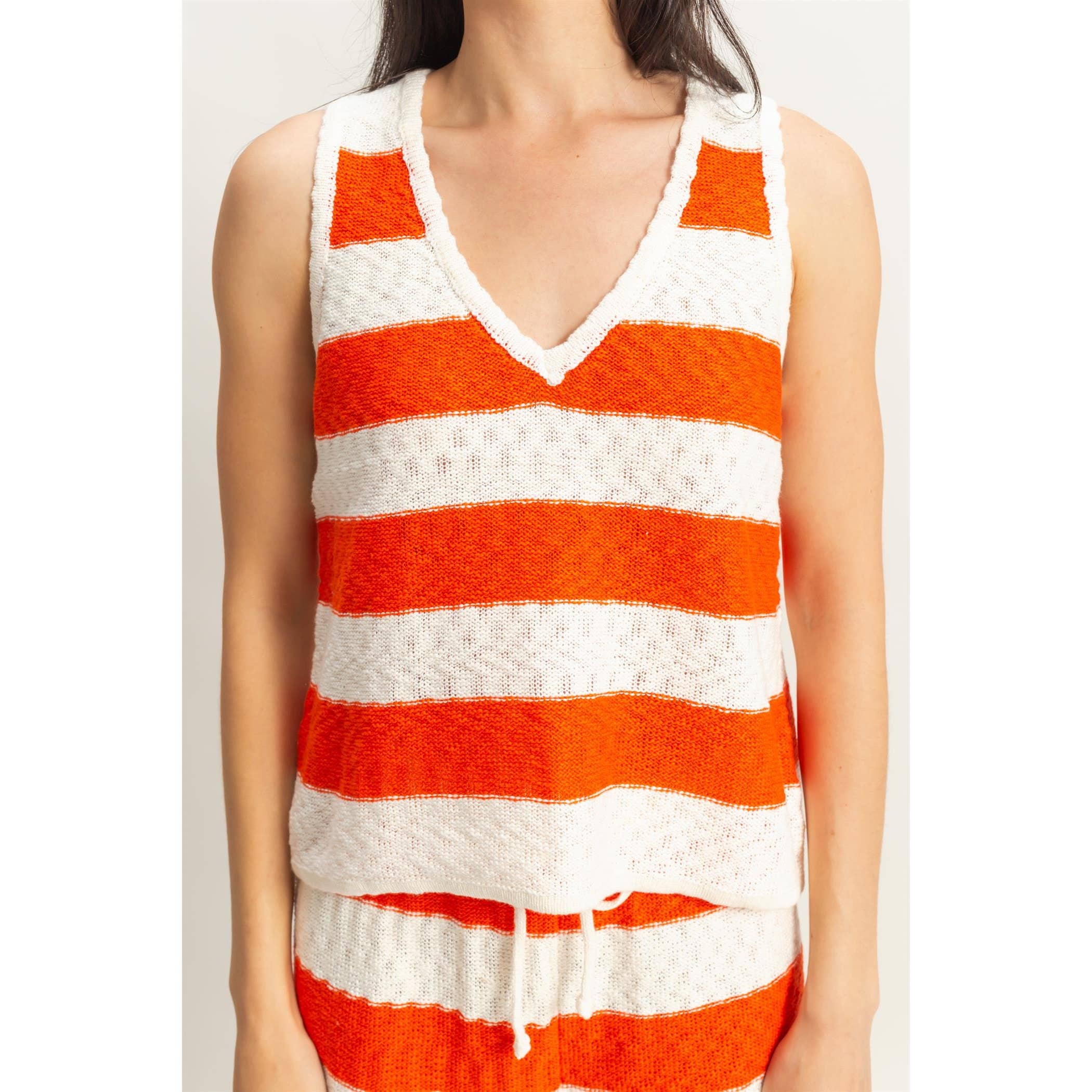 Striped Sweater Top And Shorts Set