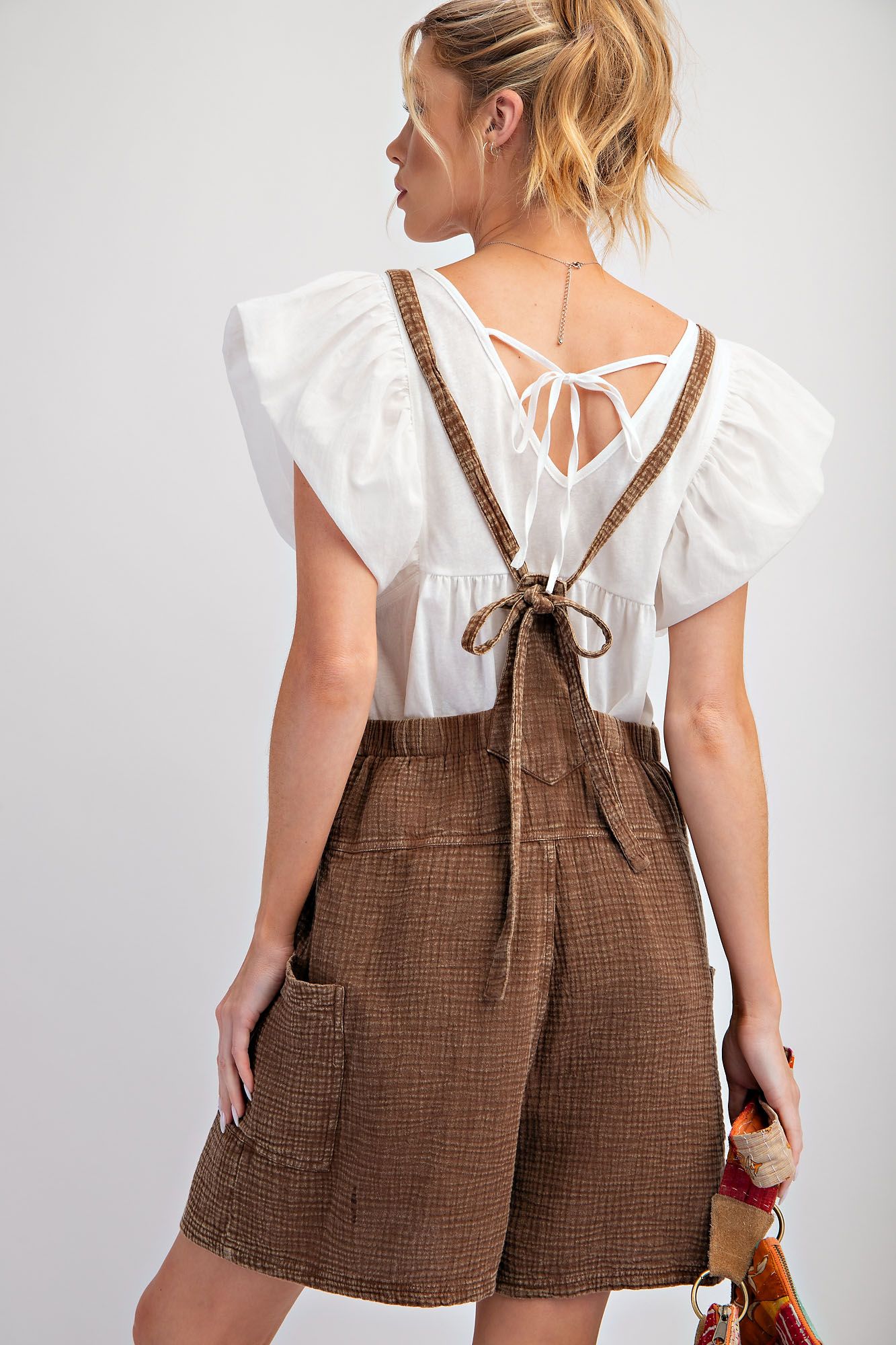 Gauze Short Jumpsuit in Chocolate